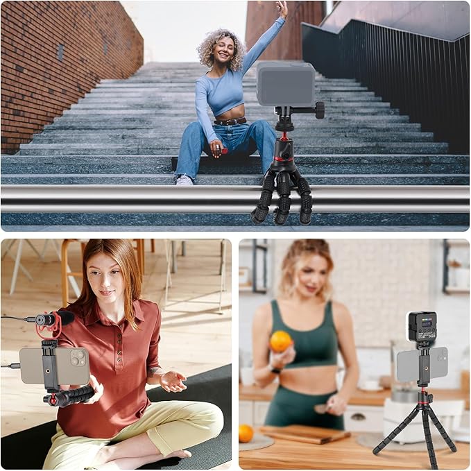 NEEWER Tripod for iPhone with Remote/Action Camera Mount Adapter/Phone Holder, Mini Flexible Camera Phone Tripod Stand Compatible with GoPro Samsung DSLR Camera Webcam for Vlog, Video Recording, T72