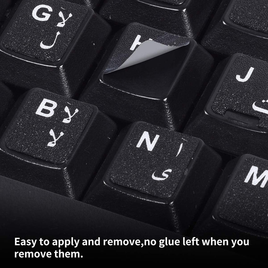 2PCS Arabic-English Keyboard Stickers - Black Background with White Font for Computer, Laptop, Notebook, Desktop - Matte Arabic Keyboard Alphabet Stickers