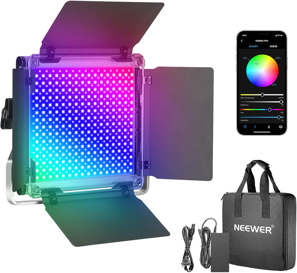 NEEWER 660 PRO RGB Led Video Light with APP Control/Barn Door/U Bracket, 360° Full Color, CRI 97+, 50W Panel Studio Light for Gaming Live Streaming YouTube Webex Recording Filming Photography