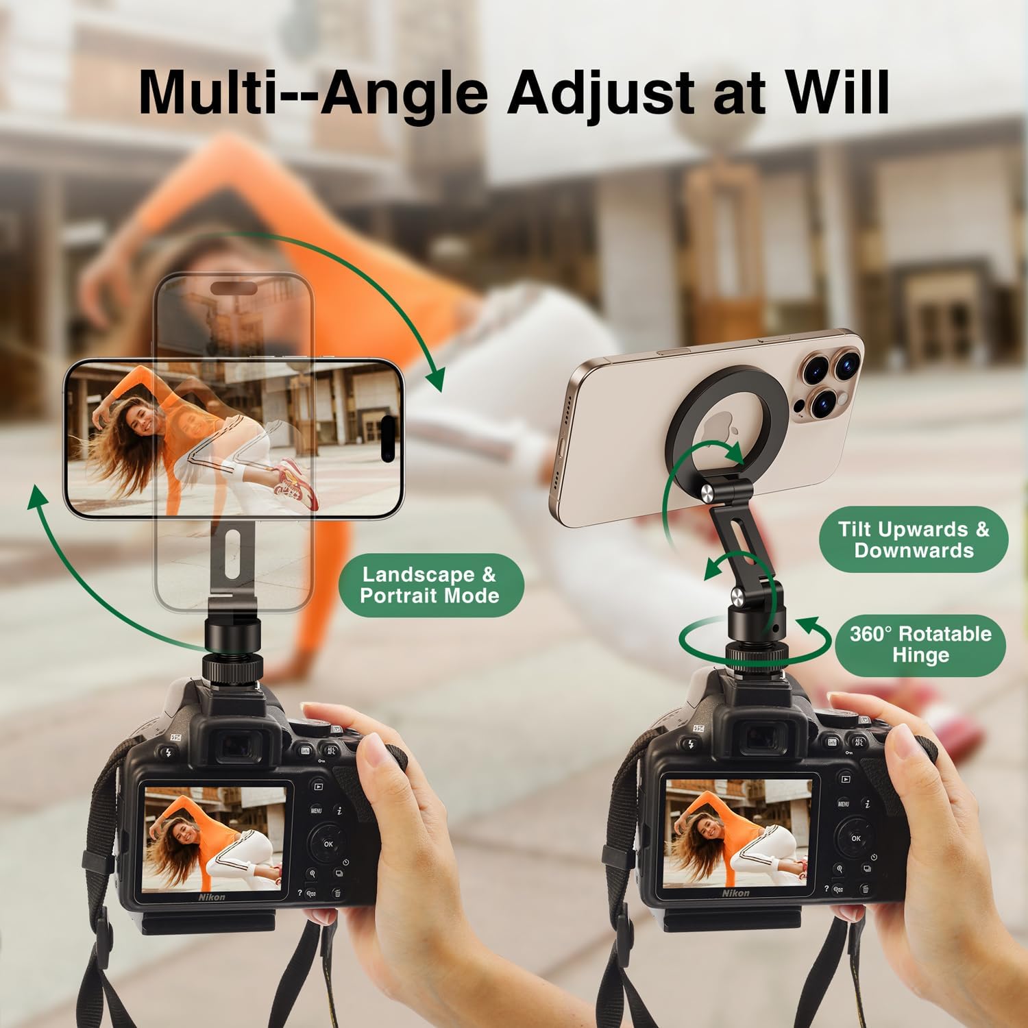 elitehood Magsafe Phone Tripod Mount Adapter with 360° Rotatable Cold Shoe & 1/4” Screw, Magnetic Camera Phone Mount, Aluminum iPhone Holder for Tripod Camera Video Recording Live Streaming Vlogging