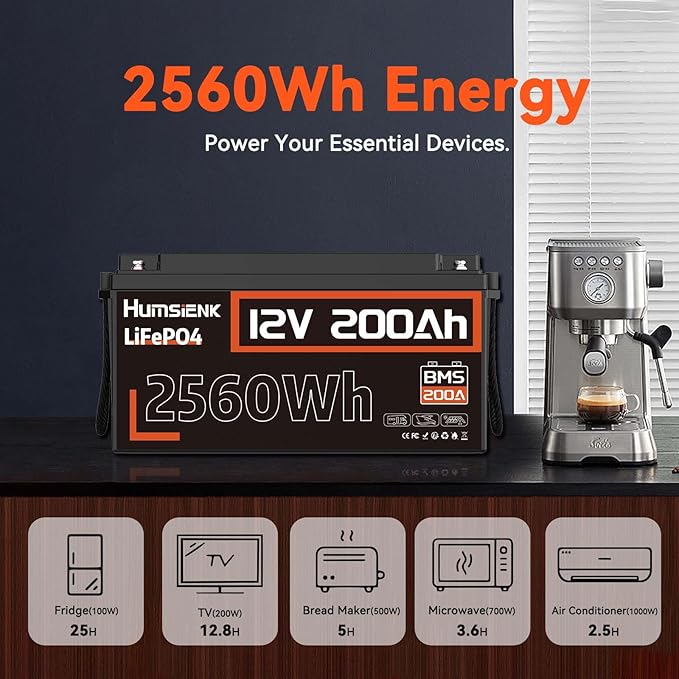 2PACK 12V 200Ah LiFePO4 Battery, Built-in 200A BMS, Rechargeable Deep Cycles DIY Battery, 2560Wh Lithium Battery for Off-Grid and Home Solar System, Marine, Trailer, RV