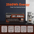 12V 200Ah LiFePO4 Lithium Battery, Built-in 200A BMS, Rechargeable Deep Cycles Batterys, 2560Wh Lithium Battery for Off-Grid and Home Solar System, Marine, Trailer, RV