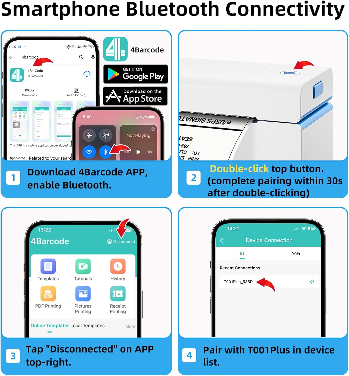 ORGSTA Bluetooth Thermal Shipping Label Printer T001-Plus Wireless 4x6 Shipping Label Printer for Small Business Support Android iPhone & Windows Widely Used for Amazon, Ebay, Shopify, Etsy, USPS