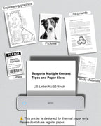 Inkless Portable Printer for Travel, 300DPI Wireless Thermal Printer Support 8.5" x 11" US Letter, A4, MT610Pro Small Bluetooth Printers Compatible with iOS, Android Laptop for Home Office Car, Grey