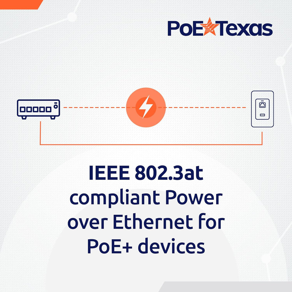 Poe Texas PoE Injector - Single Port PoE+ Power Over Ethernet PoE Adapter for 802.3at - 10/100/1000 Gigabit Data with Integrated 52V 30W Power Supply - Plug & Play USB-C Tablet, IP Camera, VoIP