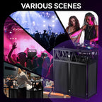 Portable DJ Booth T able,Foldable DJ Table Stand Portable with White & Black Scrim,Adjustable DJ Facade Booth Station Metal Frame D J Table with Cable Hole for Private Events, Clubs, Bars (50*25 XL)
