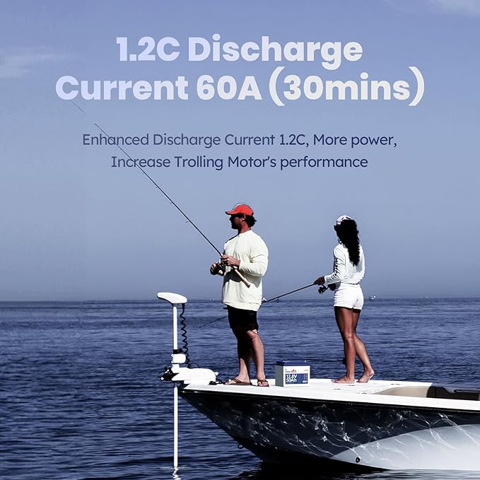 12V 50Ah Trolling Motor LiFePO4 Lithium Battery with Low-Temp Protection, 15000 Deep Cycle, Max. 60A Current at 30mins, 12V Battery for 20~70lb Boat Motor, Fish Finder, Instrument Panel etc.