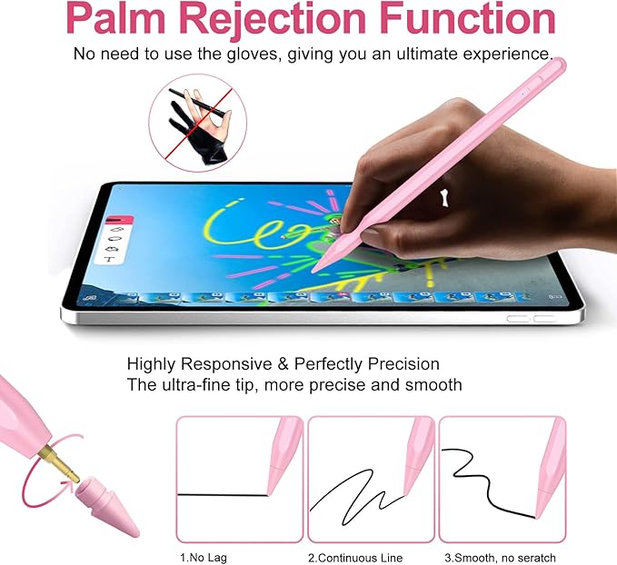 Stylus Pen for iPad 2018-2025 with Palm Rejection, Apple Pencil for Pad11th/10th/9th/8th/7th/6th Gen, iPad Pro 11/12.9 inch, New iPad Air 2025 11&13-inch(M3/2) /5th/4th/3th Gen, iPad mini 6th/5th