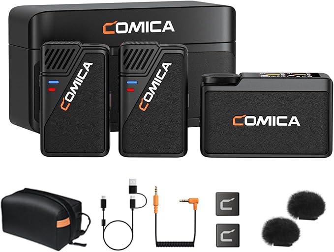 COMICA BooMax Wireless Lavalier Microphone for Cameras, Smartphones, 2.4G Internal Dual Lapel Mic with 32G Storage,Noise Cancellation,IPS Touchscreen for Vlogs, Interviews, Live Streamings,TikTok