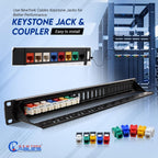 NewYork Cables® Blank Keystone 24 Port Cat6 Patch Panel - 10Gb Ethernet 1U Horizontal Rack Mount, Color-Coded T568A/B Labels, Network for Data Centers, Server Rooms, Unloaded, Unshielded.