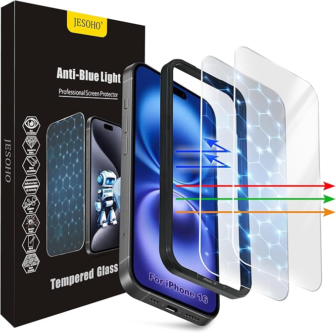 Screen Protector for iPhone 16&15 [6.1 Inch],3RD Colorless Anti-Blue Light Tempered Glass Films,HD Clear, 9H Hardness, No Bubbles, Case Friendly 2 Pack