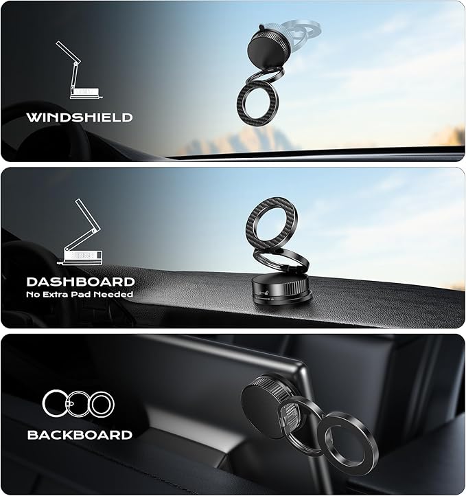 Latest Upgraded Suction Cup Phone Mount Nano Gel 360°Phone Stand Vacuum Magnetic Car Phone Holder for MagSafe Car Mount 110 LBS Car Accessories for iPhone 16/15/14/13/12 / Android