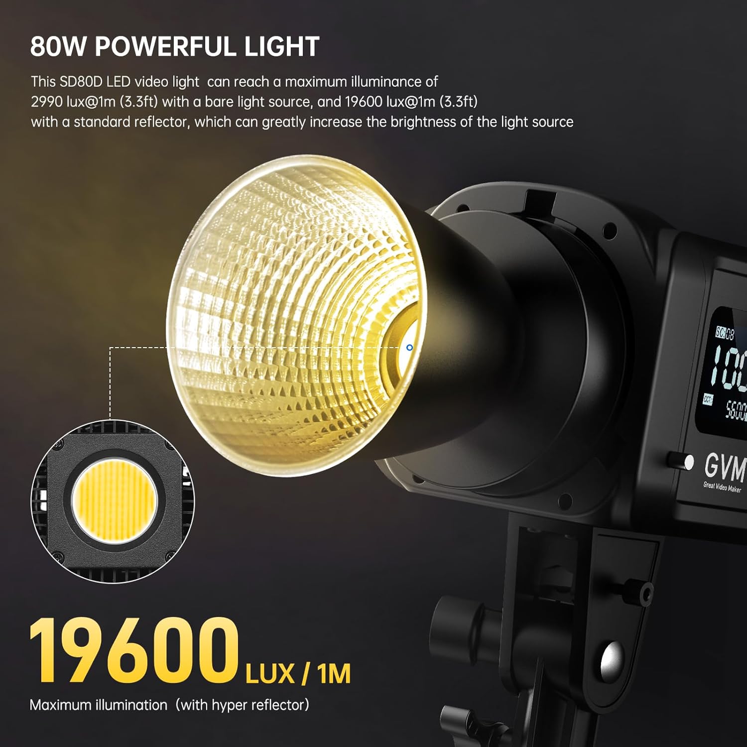 GVM 80W LED Video Light with Lantern Softbox and Tripod Stand Kit, Bi-Color 2700K-7500K 12 Scenes CRI97+ Bowens Mount Studio Light, APP Control COB Continuous Output Lighting for Video Recording