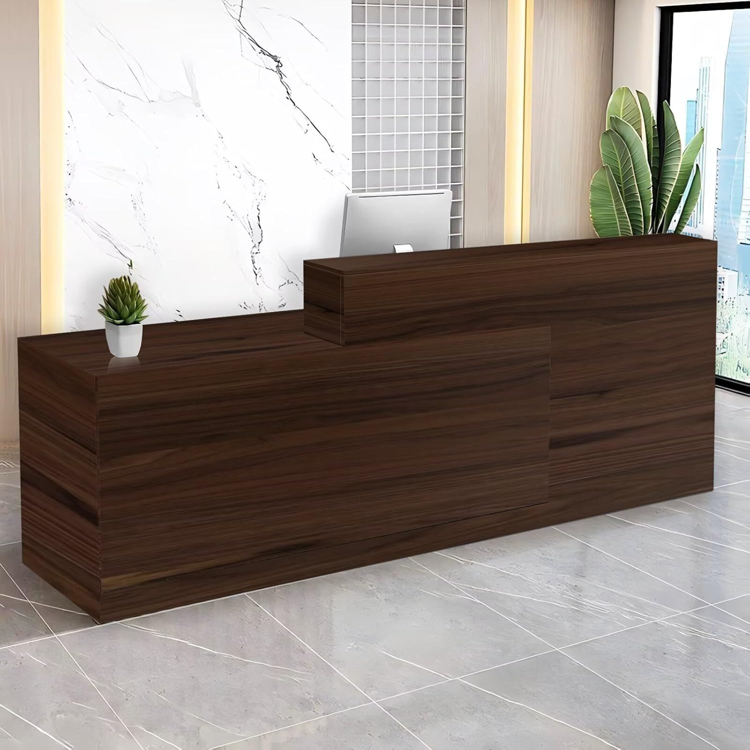 Reception Desk with Counter Modern Checkout Counter with Lockable Drawer Keyboard Tray Receptionist Desk for Office Salon Reception Table B Left 55inch/140cm