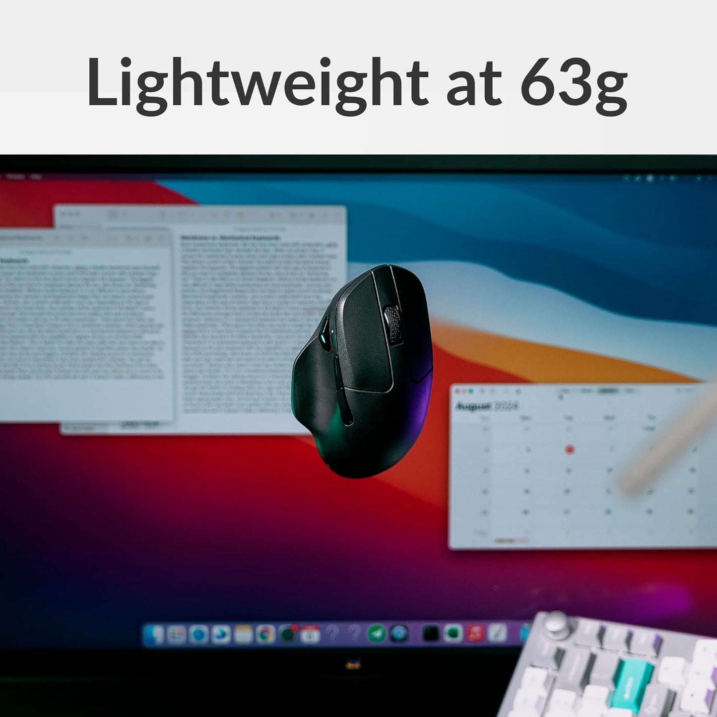 Keychron M7 Wireless Computer Mouse, 26K DPI Optical Computer Mouse, 2.4 GHz/Bluetooth/Wired with Macro Button 63g Lightweight Ergonomic, Up to 70 Hours Worktime for Laptop macOS/Windows - Black