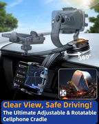 YRU [2025 Ultimate Car Phone Holder Mount [Bendable & Adjustable Aluminum Arm] Cell Phone Holder for Car Dashboard Windshield Phone Stand for iPhone16 15 14 13 Pro Max Samsung Pickup Truck,Dark Silver