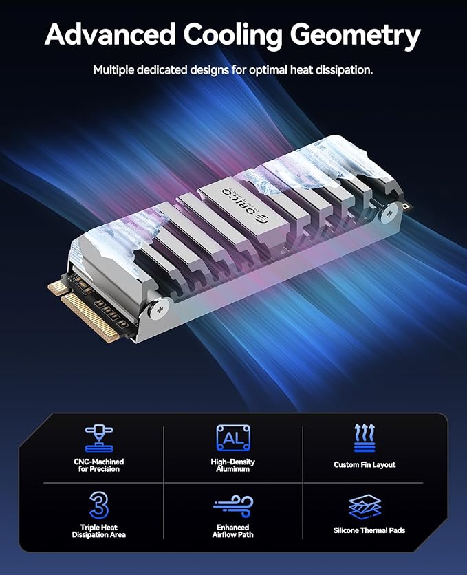 ORICO OS5 2TB M.2 SSD for PS5 Storage Expansion, M.2 PCIe 4.0 NVMe Gaming SSD with TLC NAND, 7450MB/s Read, Pre-Installed Heatsink Designed for PS5 Airflow, Ready for Direct Installation