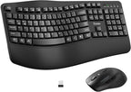 Wireless Keyboard and Mouse Combo,2.4G Full Size Wave Keys Ergonomic Keyboard with Wrist Rest for Natural Typing, 3 DPI Adjustable Ergonomic Silent Mouse for Computer/Laptop/Windows/Mac (Black)