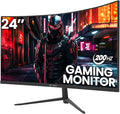 CRUA 24 Inch 200hz/180hz Curved Gaming Monitor, FHD 1080P Frameless Computer Monitors, Support AMD freesync Low Motion Blur, Eye Care, DisplayPort, HDMI, Compatible Wall Mountable Installs-Black
