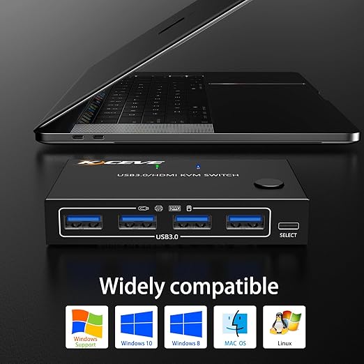 HDMI KVM Switch 1 Monitors 2 Computers 4K@60Hz, USB3.0 KVM Switches EDID Simulator 2 Ports for 2 PC Sharing Single Monitor and Keyboard Mouse with Wired Extend Controller and USB3.0 Cables