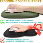 Hokafenle Ergonomic Mouse Pad Wrist Support with Stepped-Wedge Design, Wrist Rest Pain Relief Mousepad Filled with Memory Foam, Carpal Tunnel Mousepad for Wireless Mouse(12x8 inch, Dark Green)