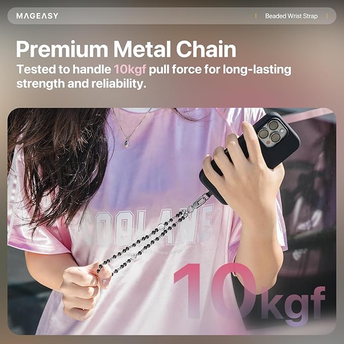 MAGEASY Beaded Phone Charm for Women - Cell Phone Wrist Strap with Teather Tab, Designed for iPhone & Android Phones, Keychain, Camera - Midnight Heart