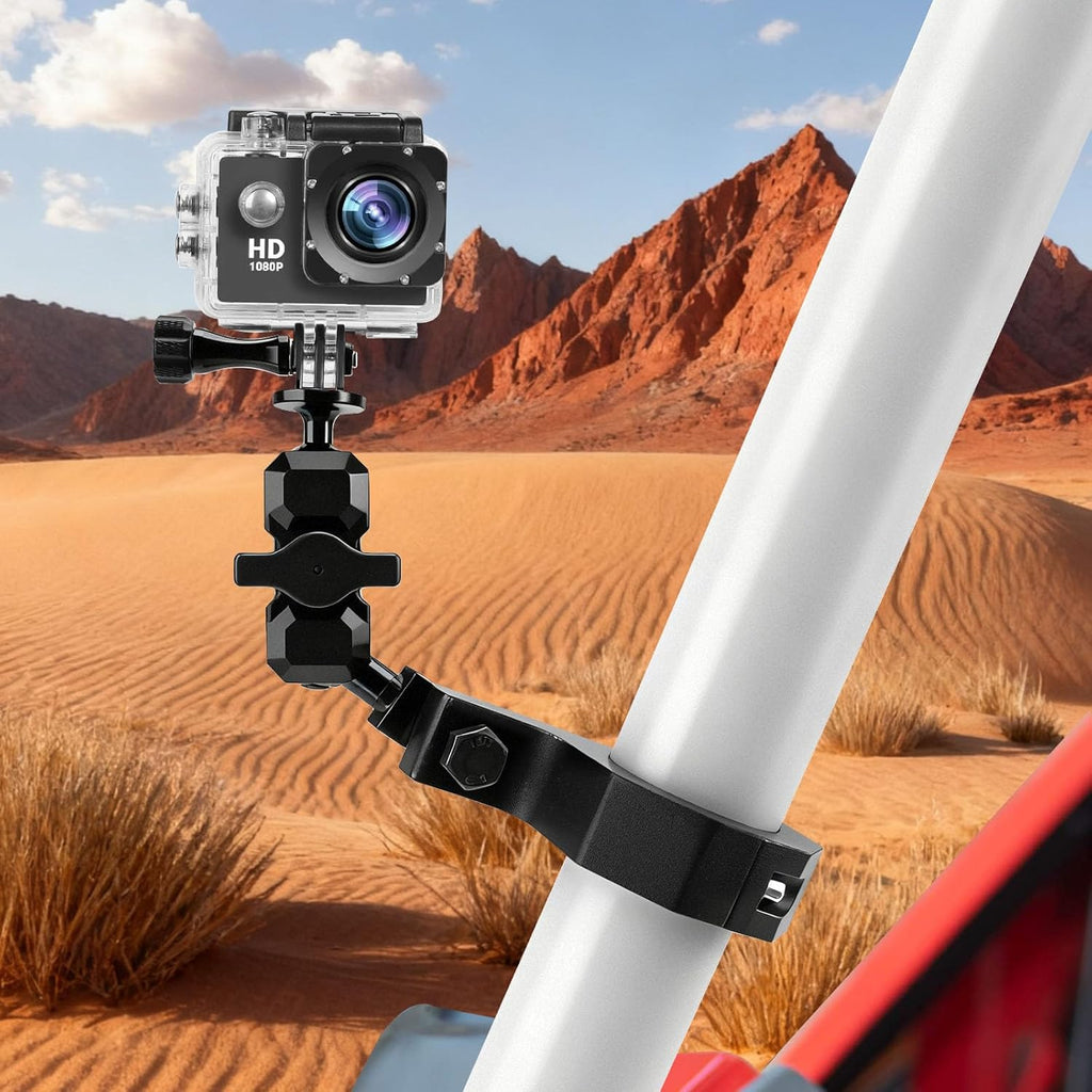 Jerbor Aluminum UTV ATV Camera Mount Holder 360° Compatible with 1.75"-2" Roll Bar and Tube, Fit for GoPro Hero,for Insta360 and Other Action Cameras