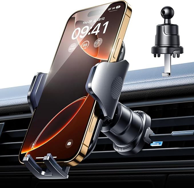 VANMASS Car Phone Holder Mount 2025 Upgraded [Patent Steel-Hook] Car Vent Phone Mount Clip Military-Grade Shockproof Cell Phone Car Mount Handsfree Truck Stand Vent Cradle for iPhone 16 Android,Black