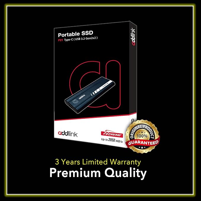 Addlink P21 1TB Portable External SSD, Up to 2,000MB/s Read, USB 3.2 Gen 2x2, Lightweight Storage for Photography, Video, Gaming and Fast backups, for PC Laptop Mac Windows Linux Android PS4 PS5