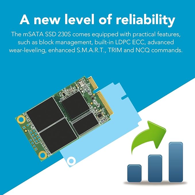 Transcend 512GB mSATA SSD with Dram Cache, Up to 560MB/s, Mini SATA III 6G/s Internal Solid State Drive for Ultrabook, Desktop, Tablet, PC, GPS, Server, 3D TLC NAND Flash, LDPC Error Correction, ECC