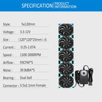 120mmx5 600mm Adjustable Computer PC Vent Fans 3V-12V Speed Controller for Flexible Arrange Rack Space Window Wall Cabinet Server Mining Rig Chicken Coop Exhaust Cooling