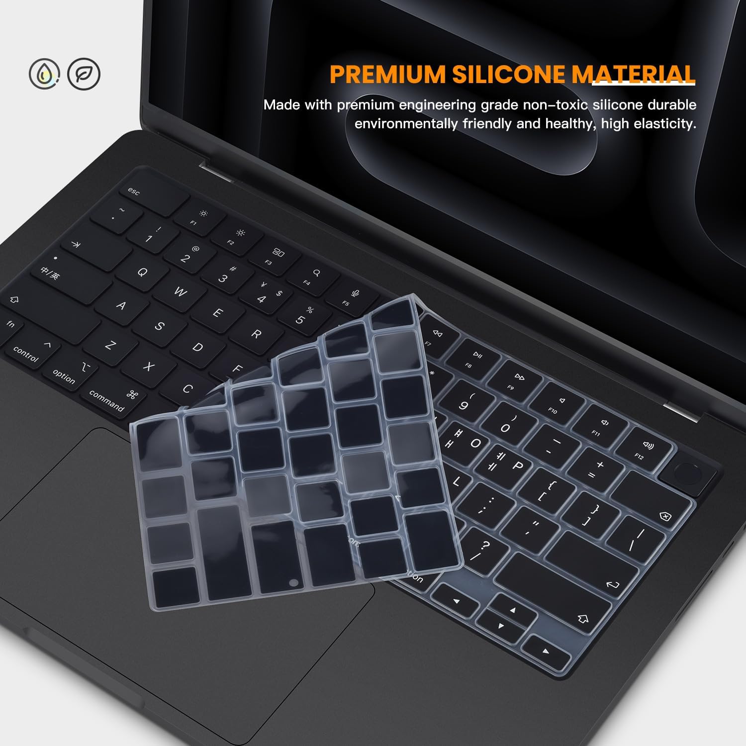 Korean Silicone Keyboard Cover Skin for 2024 2023 14.2 inch Apple MacBook Pro 14 A3112 A3401 A3185 A2992 A2918 A2442 A2779/Pro 16 A3403 A3186 A2991 A2485 A2780 with M4 M3 M2 M1 Pro Max Chip - Black