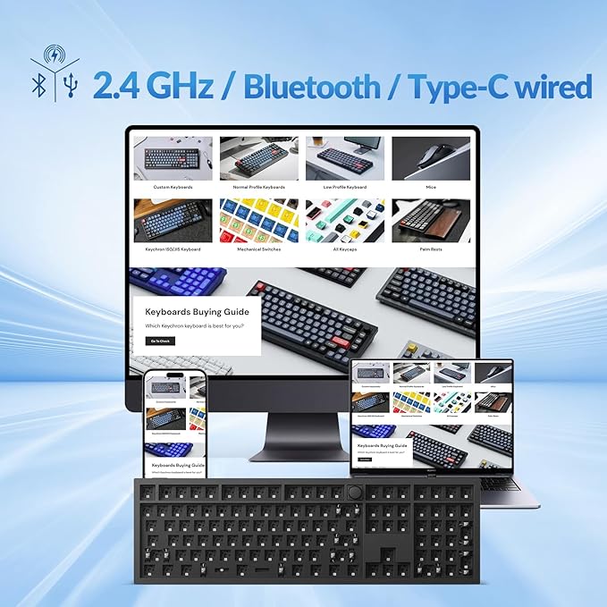 Keychron Q6 Max QMK/VIA Wireless Custom Mechanical Keyboard Barebone Knob Version, Full-Metal Hot-Swappable RGB Backlight 2.4 GHz/Bluetooth/Type-C Wired for Mac/Windows/Linux - Black