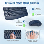 Wireless Keyboard and Mouse Combo, EDJO 2.4G Full-Sized Ergonomic Computer Keyboard with Wrist Rest and 3 Level DPI Adjustable Wireless Mouse for Windows, Mac OS Desktop/Laptop/PC(Galaxy Blue)