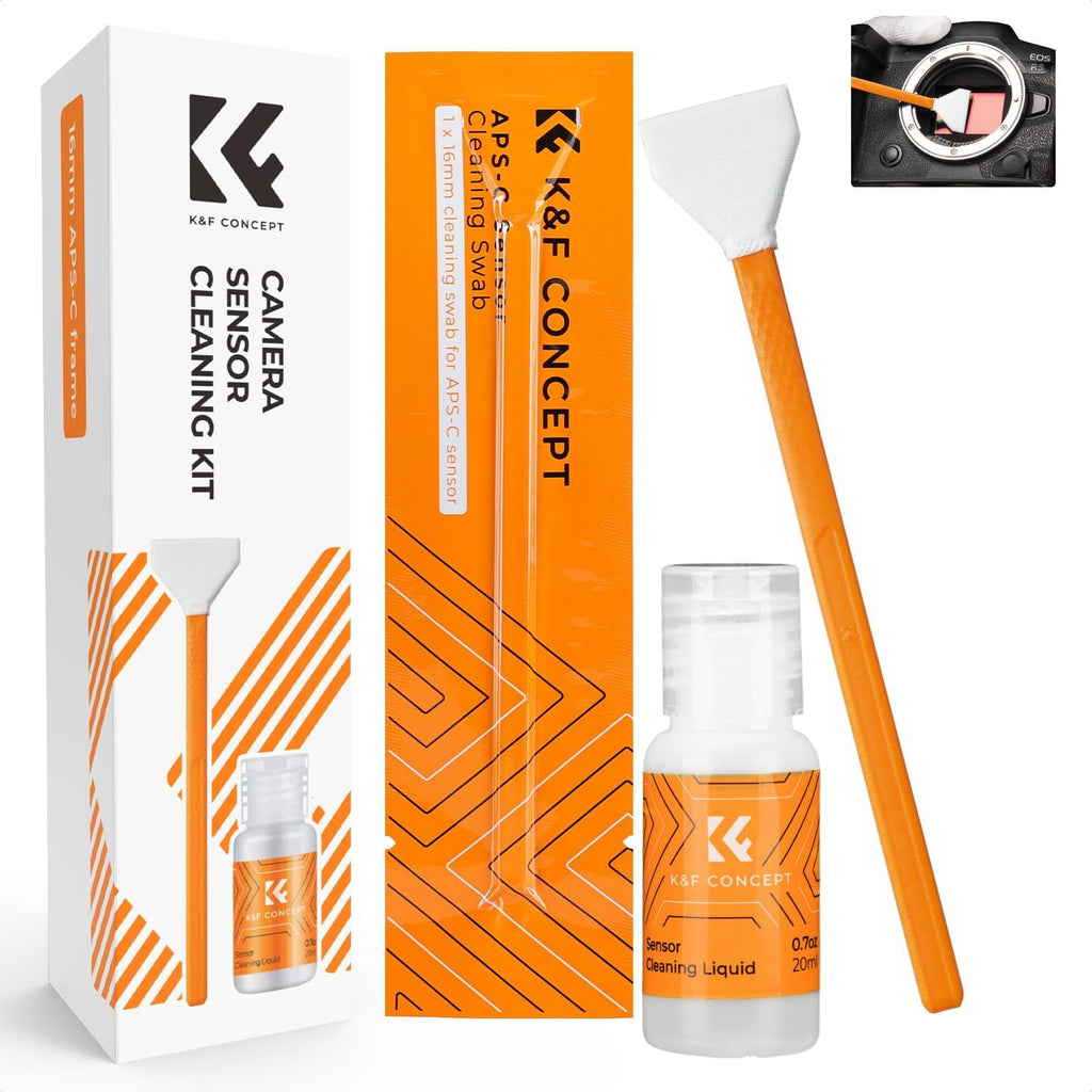 K&F CONCEPT Camera Cleaning Kit16mm APS-C Frame Sensor Cleaning Swab*6 + 20ml Sensor Cleaner, DSLR SLR Digital Camera CMOS Cleaning Compatible with Nikon Sony Canon Camera Clean