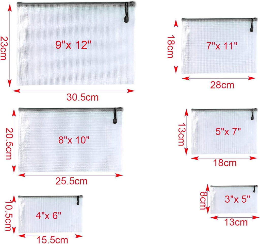 Oaimyy-24 Pcs Plastic Mesh Zipper Pouch Document Folders Bag Zip File Folders for School Office Supplies, Travel,Puzzles Games Organizing Storage-Black (Inches, 12"x 16")