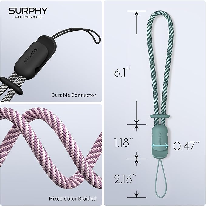 SURPHY 3 Pack Phone Wrist Strap with CellPhone Tether Tab, Cellphone Lanyard, Phone Strap with 2-Color Braided, Wrist Lanyard