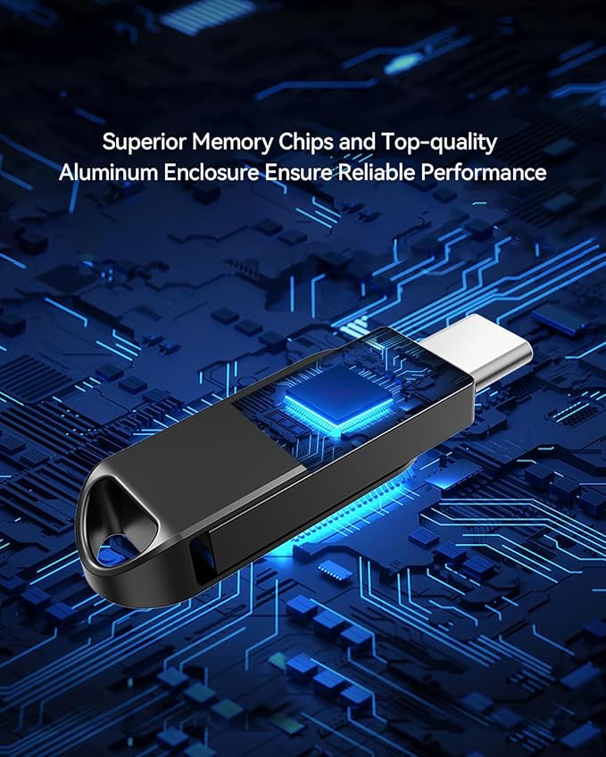 128GB 2-Pack USB C Flash Drive, Dual Drive USB 3.0 and Type C Thumb Drive Up to 110MB/s Read Metal Waterproof Portable for PC Laptop Tablet Android Smartphone iPhone 15 and More, Black