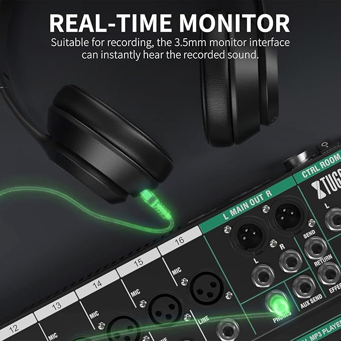 XTUGA 16 Channel Audio Mixer Sound Board Mixing Console, Audio Interface PC USB Bluetooth with 48V Phantom Digital Effect for DJ Live Recording Studio Karaoke(CT160)