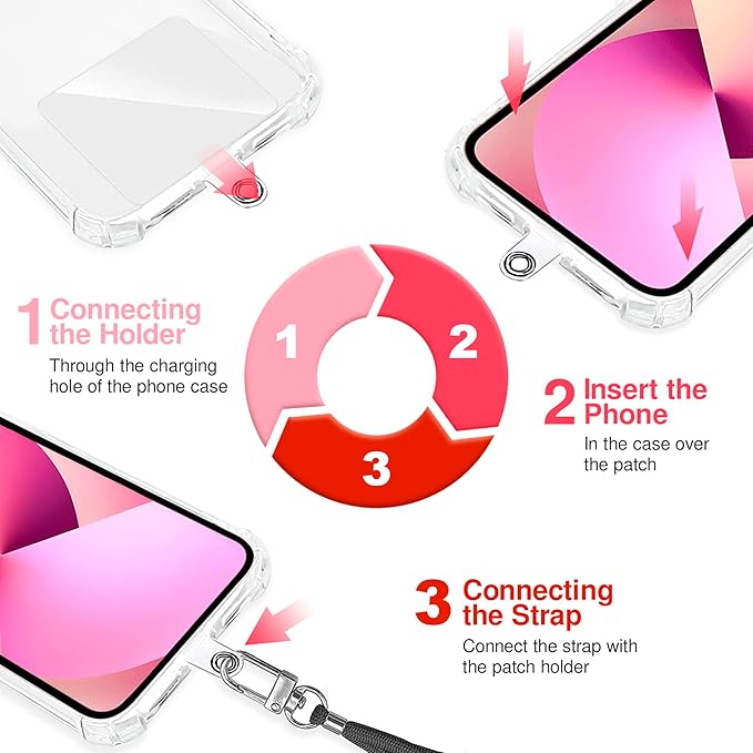 Cell Phone Lanyard [Red] - Comfortable Universal Smartphone Lanyard - Easy to Use Neck Phone Holder [Clear Patch] - Adjustable Length Phone Strap Crossbody - Fits All Mobile Phones