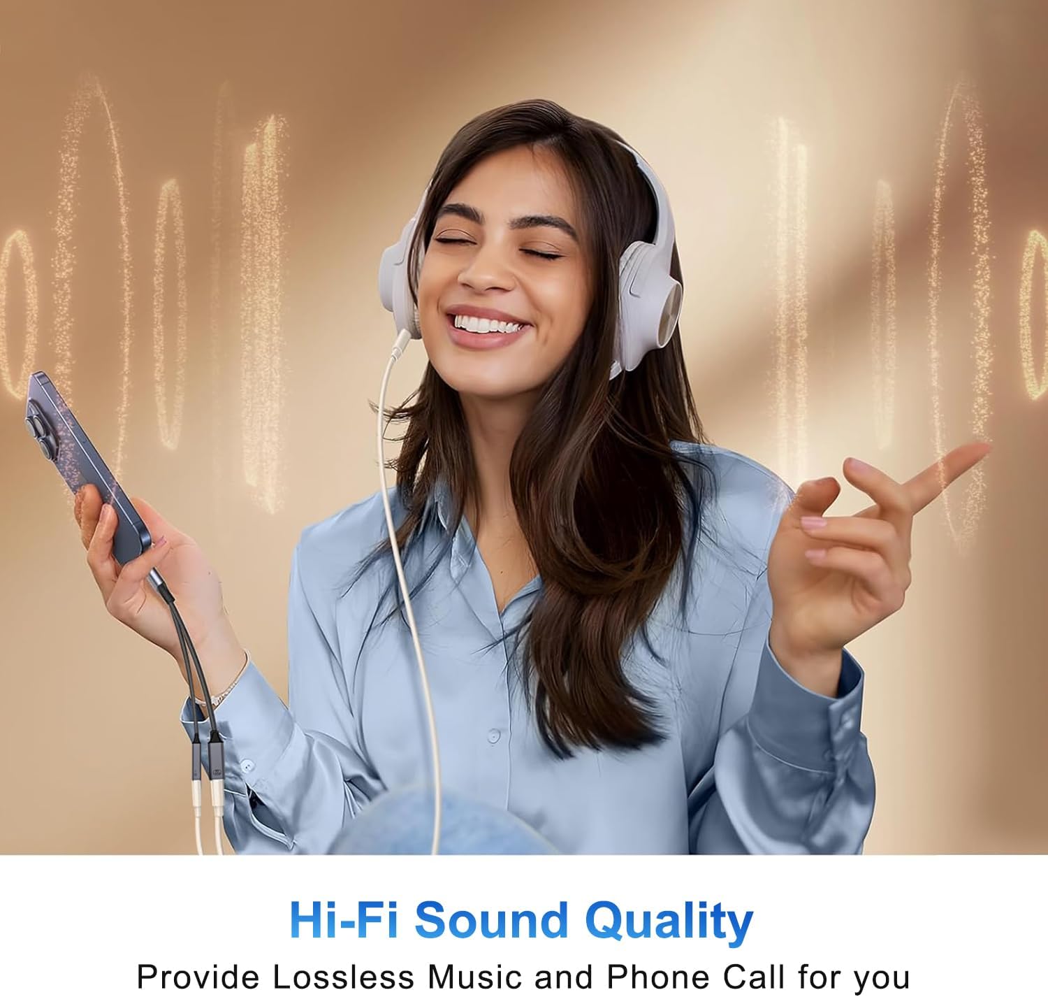 USB C Splitter，2 in 1 USB C Headphone and Charger Adapter Audio Dongle Cable with PD 100W for iPhone 16 15 Pro Max, Pixel 9 8 7, Galaxy S24 S23 S22, iPad Pro