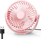 USB Desk Fan, 5 Inch Mini Portable, 3 Speeds Strong Airflow Personal Desktop, Detachable Cooling Fan 360° Rotation Quiet Small Fan for Desk Home Office Travel Car, Pink, 5ft Cable