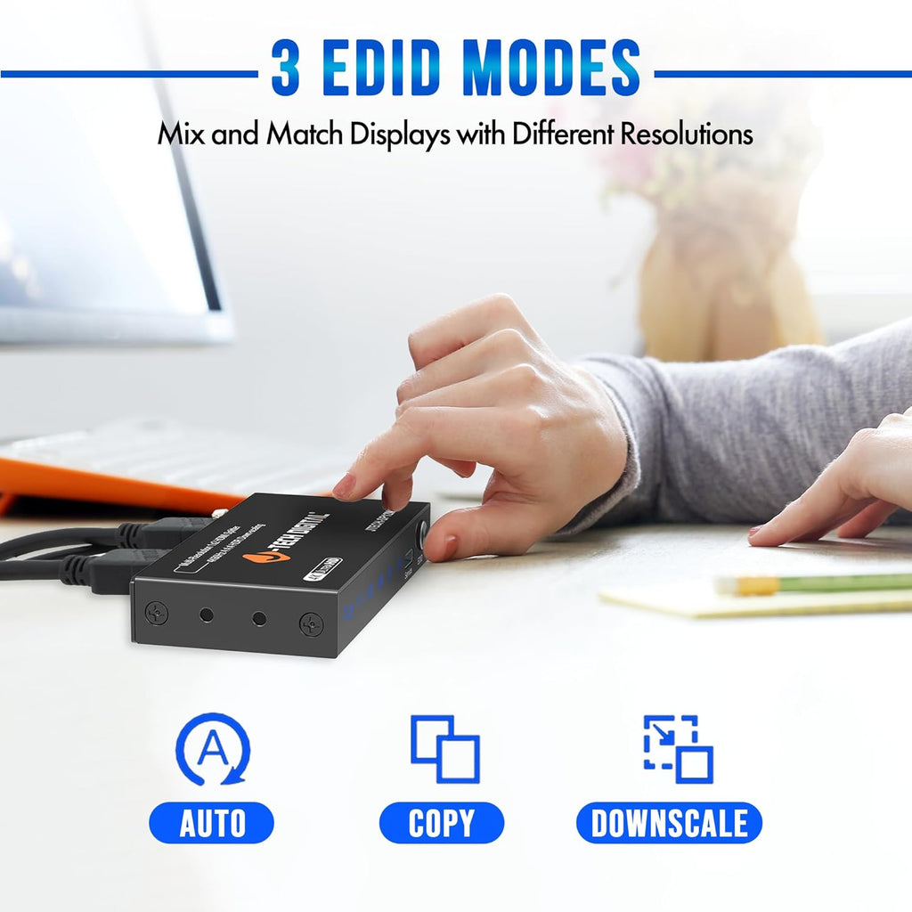 J-Tech Digital HDMI Splitter 1 in 2 Out 4K@60Hz, 1x2 HDMI Splitter for Duplicate/Mirror Screen 4K to 1080P Downscaling Function 3 EDID Settings (JTECH-SP12M18G)