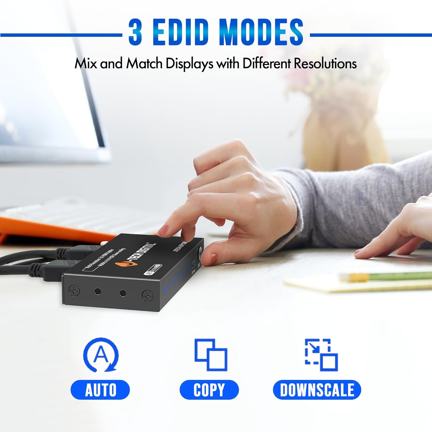 J-Tech Digital HDMI Splitter 1 in 2 Out 4K@60Hz, 1x2 HDMI Splitter for Duplicate/Mirror Screen 4K to 1080P Downscaling Function 3 EDID Settings (JTECH-SP12M18G)