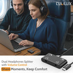 Cubilux USB C Headphone Splitter with Volume Control, Type C to 3.5mm Dual Earphones Audio Splitter for iPhone 15/16, iPad Pro 13/12.9/11, iPad Air 13/5th/4th, Galaxy S25/S24/S23, Pixel 9/8 Pro