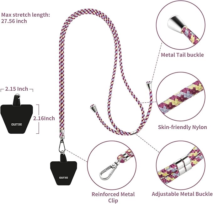 OUTXE Phone Lanyard 2 Packs - 2× Adjustable Neck Strap, 4× Phone Patches- Purple
