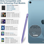 Stylus Pen for iPad 9th&10th - Type-c Charging Pencil for ipad Palm Rejection Active Pen Compatible with (2018-2025) Apple iPad 6/7/8/9/10/11(A16), Air 3/4/5/M2/M3, Mini 5/6, Pro 11"/12.9"/M4（Purple）