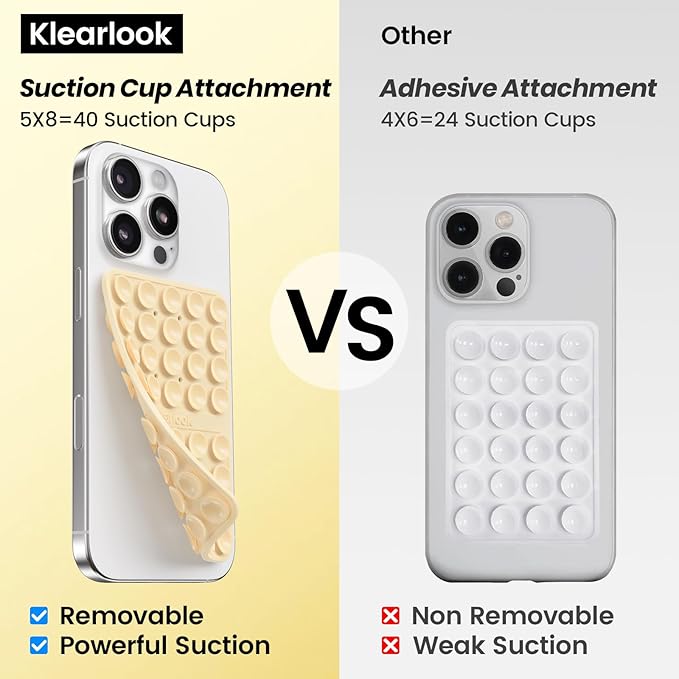 Klearlook Silicone Suction Cup Phone Case Mount Double Sided, Sticky Phone Grip for 6.1-7.2 inch Phones, Phone Accessories Hands-Free Strong Grip Holder for Selfies and Videos, Baby Yellow