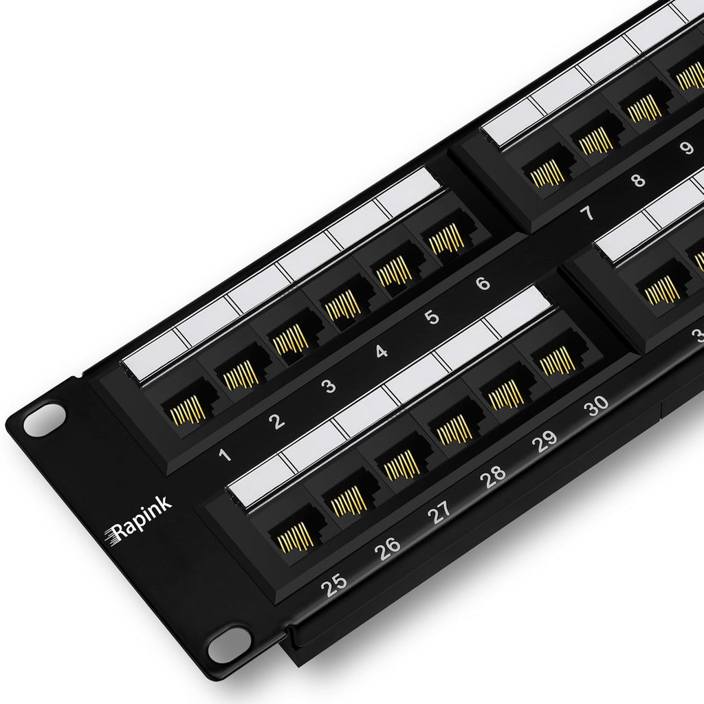 Rapink Patch Panel 48 Port Cat6 10G Support, Network Patch Panel UTP 19-Inch, Wallmount or Rackmount 1U Ethernet Patch Panel Punch Down Block for Cat6, Cat5e, Cat5 Cabling
