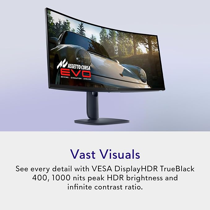 Alienware 34 240Hz QD-OLED Curved Gaming Monitor - AW3425DW - 34.2-inch WQHD (3440 x 1440) 240Hz 0.03ms Display, 1800R Curve, AMD FreeSync Premium Pro, VESA AdaptiveSync, VESA DisplayHDR TrueBlack 400